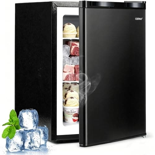 COSTWAY 2.1 Cu.Ft Small Freezer, Compact Upright Mini Freezer w/Reversible Single Door, 7 Adjustable Thermostat, Low Noise, 2 Removable Shelves for Bedroom, Office, Dorm, Apartment (Black)
