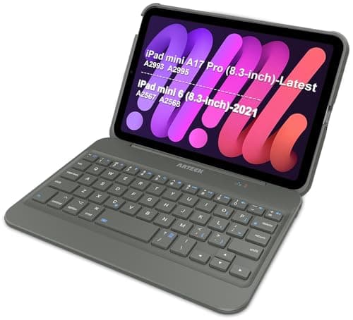 iPad mini 8.3-inch(A17 Pro) Keyboard Case, Arteck Bluetooth Keyboard with Folio Full Protection Shockproof Case for Apple 8.3-inch iPad mini (Latest A17 Pro) iPad mini 6 (2021) with Swivel Rotating
