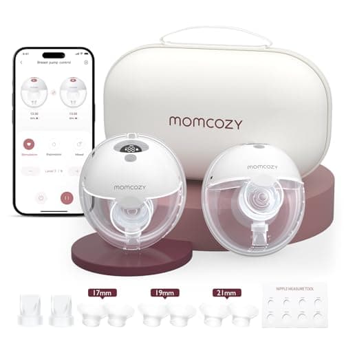 Momcozy M5 Smart App Control Hands Free Breast Pump, Double Wearable Breast Pump of Baby Mouth Double-Sealed Flange with 3 Modes & 9 Levels, Electric Pump Portable - 24mm, 2 Pack, Gray