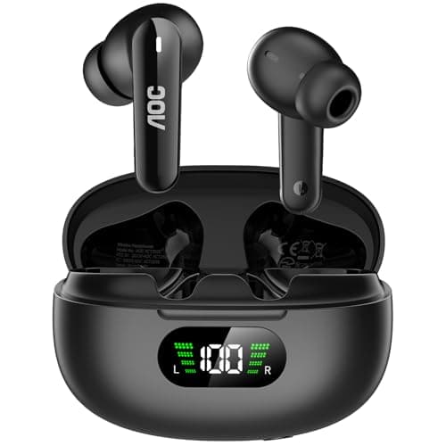 AOC Wireless Earbuds, Bluetooth 6.0 Headphones, ANC Noise Cancelling Earbuds with 4-MIC ANC(-42dB), 45H Long Playtime, LED Battery Case, 10mm Driver Deep Bass, Dual EQ Modes, IPX5