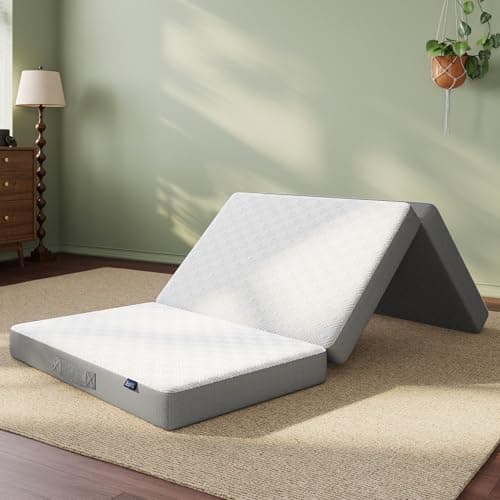 BedStory Foldable Mattress Queen Size, 4 Inch Folding Mattress with Carry Bag, Tri Fold Firm Foam Floor Mattresses with Washable Cover, Portable Trifold Mattresses for Sofa, RV, 60" x80", No Odor