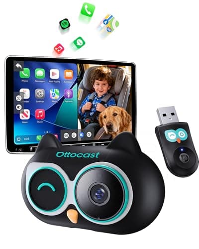 OTTOCAST Cabin Care Car Adapter with Baby Car Camera, 2026 Wireless CarPlay Plug-and-Play, Display on CarScreen, 1080P Rear Seat Monitor, Split Screen Navigation, for Parents & Pet Owners
