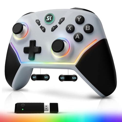 Wireless PC Controller with Hall Effect Joysticks & Triggers, 1000Hz Polling Rate, Trigger Locks, Pro Gaming Controller for Switch/Switch 2/Steam/Luna/Tesla, 4 Macros and Turbo, Dynamic RGB, Silver