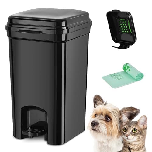 Umtiti Dog Poop Trash Can & Portable Cat Litter Disposal, All-Black ABS Material, 5-Liter Capacity Trash Can with Lid, Removable Inner Bin & 20PCS Waste Bags