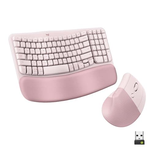 Logitech Wave Keys and Lift Vertical Mouse Combo with Palm Rest - Rose