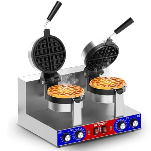 Commercial Belgain Waffle Maker - Rotating Double Waffle Maker w/Non-stick and 1.2 in Thick, Filp Belgian Waffle Machine w/ 122-572℉ Temp Range and Timer, Stainless Steel Waffle Iron, 2400W