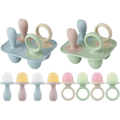 PandaEar 2 Pack Baby Popsicles Molds, Silicone Breastmilk Popsicle Molds for Teething Toddlers, Frozen Ice Pop Mold with Handle & 8-Cavity, BPA Free