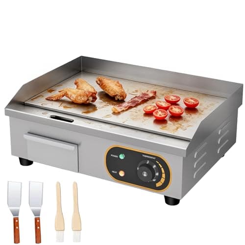 MOOTACO 22" Commercial Electric Griddle, BBQ Grill Flat Top Grill Hotplate Countertop Indoor Electric Grill 1500W Temperature Control Teppanyaki for Restaurant Kitchen 110V (22 inch)