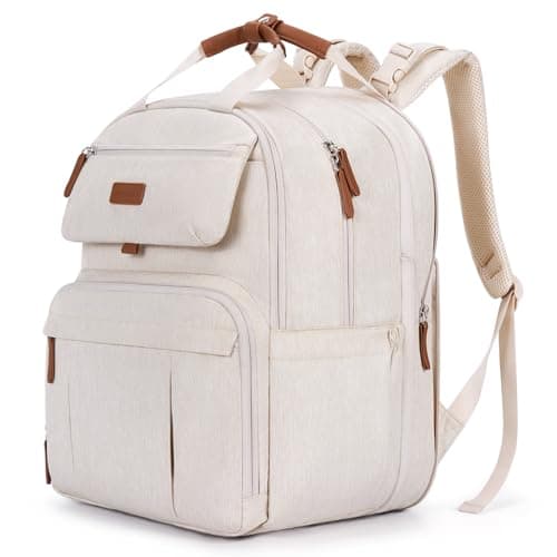 mommore Diaper Bag Backpack, Large Diaper Bag Expandable for 2 Kids/Twins, Durable Baby Bag with Changing Pad, Water Resistant Travel Diaper Backpack for Mom Dad, Beige