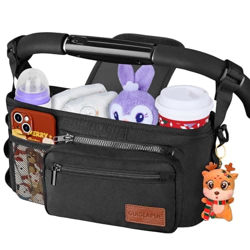 Stroller Caddy with Cup Holder: Universal Stroller Organizer with Detachable Phone Bag, Non-Slip Straps, Stroller Accessories Fits Uppababy,Bugaboo, Graco, Cybex, Nuna, Baby Jogger, Gifts for New Mom