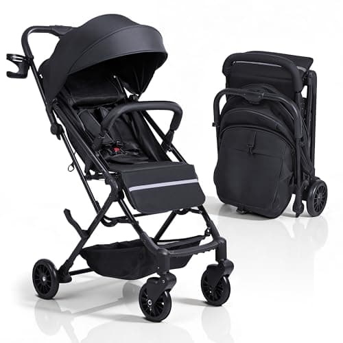 DrBash Compact Fold Baby Stroller, Lightweight Travel Toddler Stroller with One-Hand Fold, UPF50+ Extendable Canopy, Reclining Seat, Cup Holder, Easy Carry Design