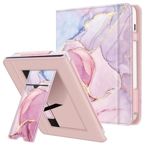 Fintie Stand Case for 7" Kobo Libra Colour (2024) / Kobo Libra 2 (2021) eReader - Premium PU Leather Stand Cover Auto Sleep/Wake with Card Slot and Hand Strap (Glittering Marble)
