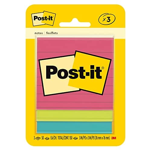 Post-it Notes, 3x3 in, 3 Pads, America’s #1 Favorite Sticky Notes, Cape Town Collection, Bright Colors (Magenta, Pink, Blue, Green), Clean Removal, Recyclable (6301-B)