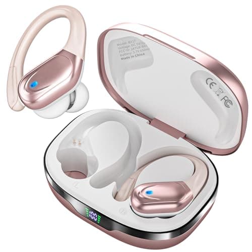Wireless Earbuds, Sports Bluetooth Headphones, 80Hrs Playtime Ear Buds with LED Power Display, Noise Canceling Headset, IPX7 Waterproof Earphones for Workout/Running Rose Gold