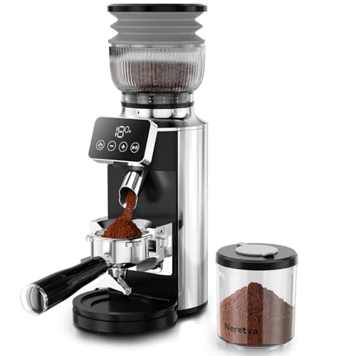 Neretva 2 in 1 Coffee Grinder Electric with Portafilter Holder, Silver