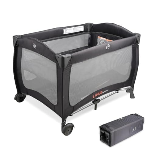 LIVINGbasics 2-in-1 Baby Playard, Foldable Baby Bassinet with Wheels for Home/Travel/Outdoor