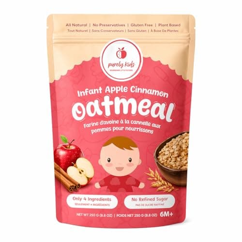 Purely Kids Organic Baby Oatmeal Apple Cinnamon (6+ Months) - No Sugar Added, Dairy Free, Gluten Free, Non GMO, Toddler and Infant Oatmeal, 250g