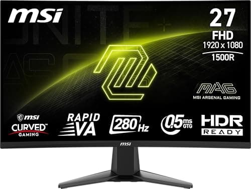 MSI MAG 276CXF, 27" Curve Gaming Monitor 1500R, 1920 x 1080 (FHD), 0.5ms Rapid VA, 280Hz, FreeSync Premium, HDMI, Displayport, Tilt, HDR Ready