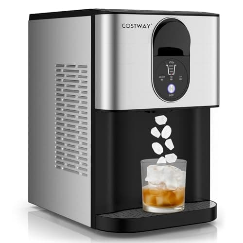 COSTWAY Self-Dispensing Nugget Ice Maker Countertop, 56 Lbs/24H Soft Chewable Pebble Ice, Self-Cleaning, One-Button Operation, Portable Stainless Steel for Home Office Party