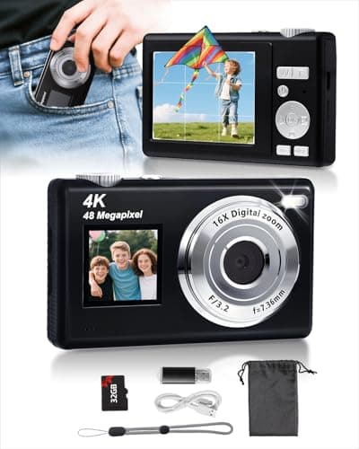 ARNSSIEN Digital Camera with Dual Screen,Autofocus 4K 48MP Vlogging Cameras for Photography with Camera Card,Point and Shoot Digital Cameras,16X Zoom,Anti-Shake,Present for Kid Teen Beginner,Y5