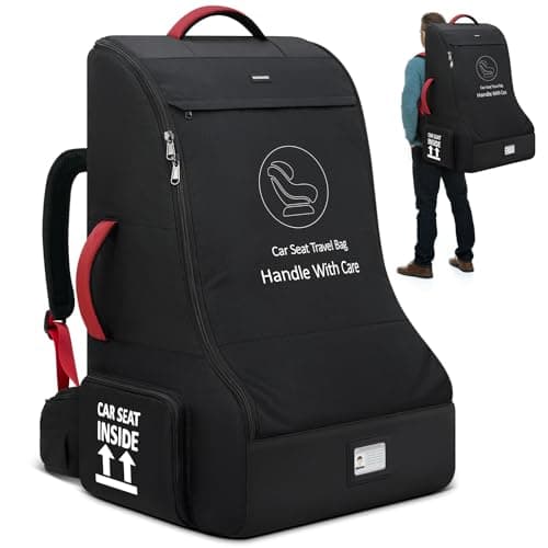 RAINSMORE Car Seat Travel Bag for Airplane Large Baby Car Seat Bags Backpack for Air Padded Travel Car Seat Cover for Airplane Travel Car Seats Carrier for Airport, Black