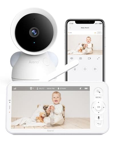Arenti Baby Monitor, 2K/3MP WiFi 6 Smart Baby Camera with 5-Inch Upgraded Wireless Display, 360° View, Auto-Night Vision, Cry Detection, Auto Tracking, Temperature& Humidity Sensor, 2 Way Audio(D3)
