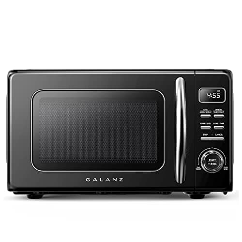 Galanz GLCMKZ07BKR07 Retro Countertop Microwave Oven with Auto Cook & Reheat, Defrost, Quick Start Functions, Easy Clean with Glass Turntable, Pull Handle,0.7 cu ft, Black