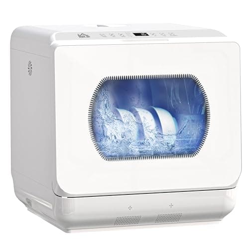 HOMCOM Countertop Dishwasher, Portable Mini Dishwasher with 4 Place Settings, 5 Washing Programs, Air-Dry Function, Built-in 6L Water Tank for Apartments and RVs, White