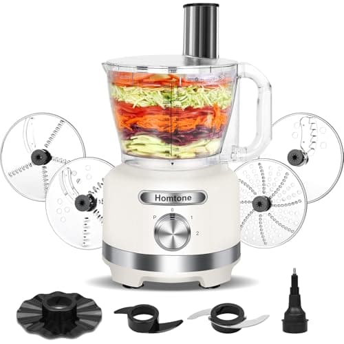 Homtone Robot Culinaire, 16 Cup Food Processor 9-in-1 for Dough Knead White