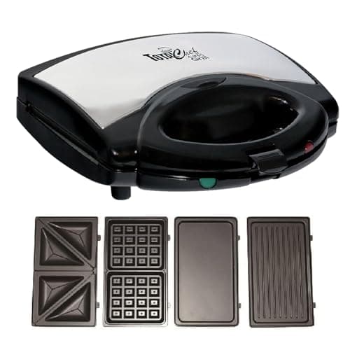 Total Chef 4 in1 Waffle Maker - Mini Belgium Gaufre, Sandwich, Grill, Panini Press Machine, Electric, Non-Stick Removable Plates, Easy To Clean Countertop Cooking Kitchen Appliance For Breakfast