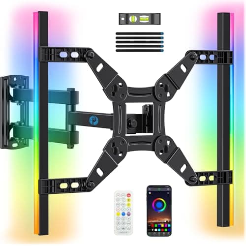 Pipishell Full Motion TV Wall Mount with LED Light for Echo Show 21/15 and 13″–43″ TVs up to 44 lbs, Max VESA 200 x 200mm, Backlit TV Mount with Music Sync, Rotation Swivel Extension Tilt, PISF06B
