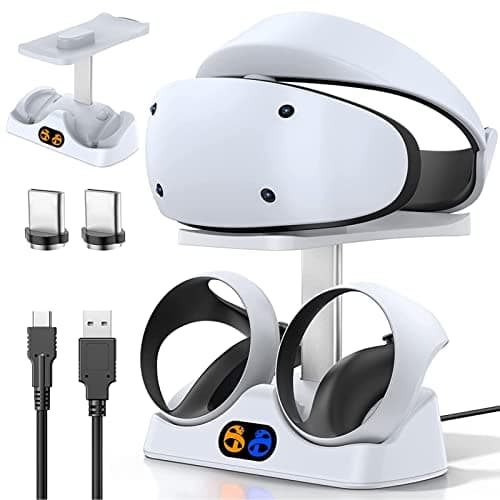 Controller Charging Dock for VR2, for 2 Charging Station Stand with VR Headset Holder Stand, LED Indicator, 2 Magnetic Clasp, Type C Cable, White