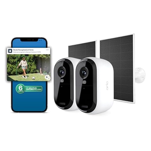 Arlo Essential (3rd Gen) 2K Security Camera, Battery Powered, Person Recognition, Package Detection, Animated Preview, 6 Months of Secure Plus Plan, Dual-Band WiFi, Rechargeable Camera, 2 Cam, White