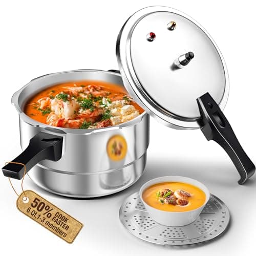 WantJoin 6Qt Aluminum Pressure Cooker w/Release Valve & Multiple Protective Devices,Pressure Canner Compatible with Gas & Induction Cooker