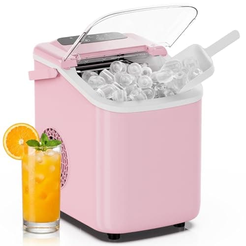 DUMOS Ice Maker, Nugget Ice Machine Countertop with Basket, Scoop and Portable Handle, 26lbs Daily, 9 Bullet Cubes in 6~8 Mins, Self-Cleaning for Kitchen, Office, Outdoos, RV Camping