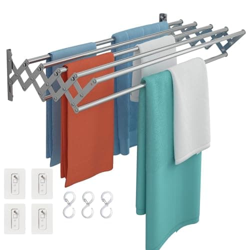 Guvarog 80cm Clothes Drying Rack Wall Mounted Clothes Drying Racks for Laundry Stainless Steel Retractable Clothing Drying Rack Foldable Seche Etendoir Linge Rustproof Accordion Cloth Drying Rack