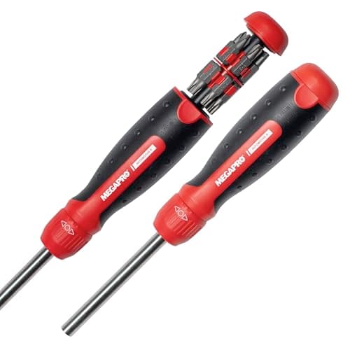 Megapro Automotive Screwdriver Set | Multi-Bit Screwdriver with ¼” Hex Shaft | Phillips, Torx | Compact Automotive Bit Set (Ratcheting)