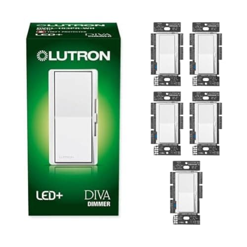 Lutron DVCL-153P-5-WH White Diva C.L Dimmer Switch (5 Pack) | for Dimmable LED, Halogen and Incandescent Bulbs, Single-Pole or 3-Way | DVCL-153P-WH, 5 Count