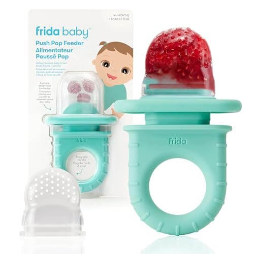 Frida Baby Push Pop Silicone Feeder, Baby Fruit Feeder to Safely Introduce New Foods, Fresh + Frozen, Breastmilk Popsicles, BPA Free, Dishwasher Safe, 1 Count, Teal