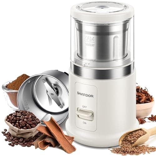 SHARDOR One Touch Coffee Grinder Electric, Spice, Herb, for Coffee Bean Spices and Seeds with 1 Removable Stainless Steel Bowl, Dry Grinder, White
