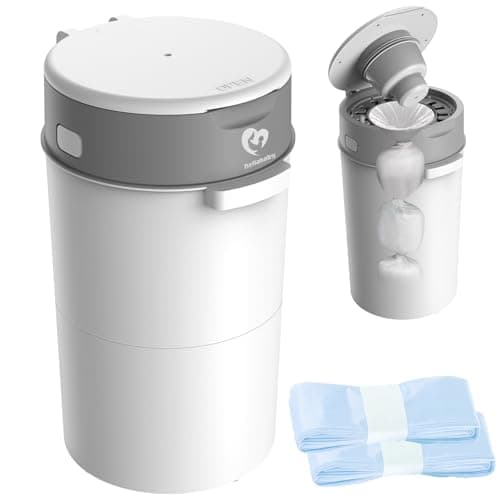 Bellababy Diaper Pail, Baby Diaper Bin with Double Odor Locking for Nursery, Compact Design, Includes 2 Refills (270 inches/pc), White