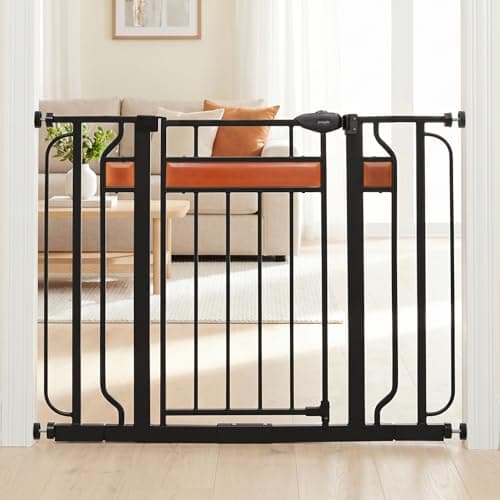 Regalo Home Accents Extra Wide Walk Thru Baby Gate, Includes Décor Hardwood, 4-Inch Extension Kit, 4-Inch Extension Kit, 4 Pack of Pressure Mount Kit and 4 Pack of Wall Cups and Mounting Ki