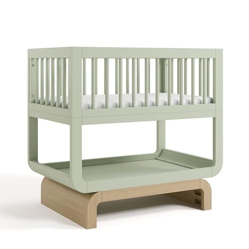 Storkcraft Santorini Deluxe 3-in-1 Convertible Bassinet (Sage with Driftwood) – GREENGUARD Gold Certified Wood Baby Bassinet, Includes Water-Resistant Mattress, Converts to Toy Box and Bookcase