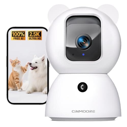 CINMOORE 2.5K Security Camera Indoor, Free AI Person/Pet/Cry Detection, 4MP Pet/Dog/Cat Camera w/Phone App, Pan Tilt 2.4GHz WiFi Cameras for Home Security, Night Vision, Full Duplex Audio