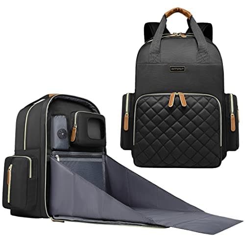 WITSTEP Diaper Bag Backpack with Changing Station, Baby Diaper Bag Organizer for Moms Dads Large Baby Changing Bags, Black, Diaper Bag With Changing Station