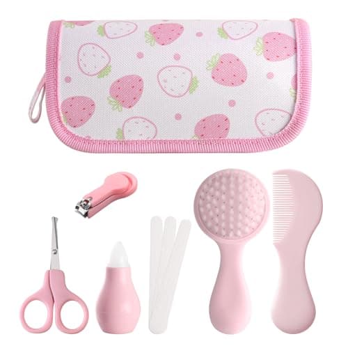 Baby Grooming Kit 6 - Piece Set in Storage Bag(Pink) - Soft Brush, Comb, Nail Clippers,Safety Scissors & File for Newborn/Toddler Care