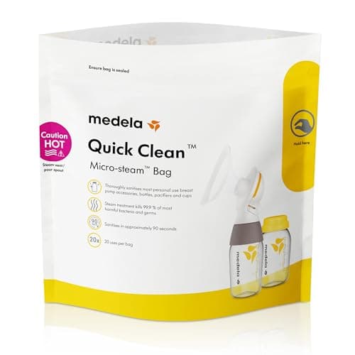 Medela Quick Clean Microwave Sterilizer Bags for Bottles and Breast Pump Parts, Reusable Up to 20 Times Per Bag, Food-Grade Material, Made Without BPA, Pack of 5