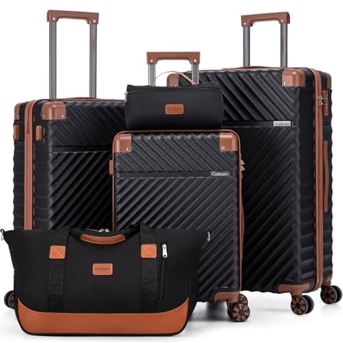 Cosbarn Luggage Sets 5 Piece with TSA Lock Spinner Wheels, Unisex Hard Case ABS Suitcase Set, Hardshell Lightweight Waterproof Travel Hardside Suitcases with Wheels for Women Men, Black, 5 Piece Sets