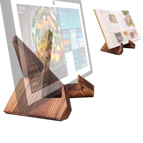 Solid Wood Tablet Computer Stands Compatible for Echo Show 15,Echo Show 21,Support Both Horizontal and Vertical Modes.and Suitable for Cookbook Stand Holder Display. (Dark Brown)