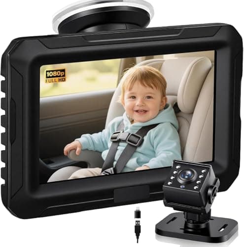 Zacro Baby Car Camera HD 1080P - USB/Type-C Plug Car Camera for Baby Clear Night Vision & 360° Adjustable, 150° Wide-Angle Lens Rear Facing Carseat Mirror Baby Monitor 4.3” Display to Observe Kids
